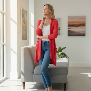 Cache ladies Red Open Front Long Sleeve Cardigan size medium